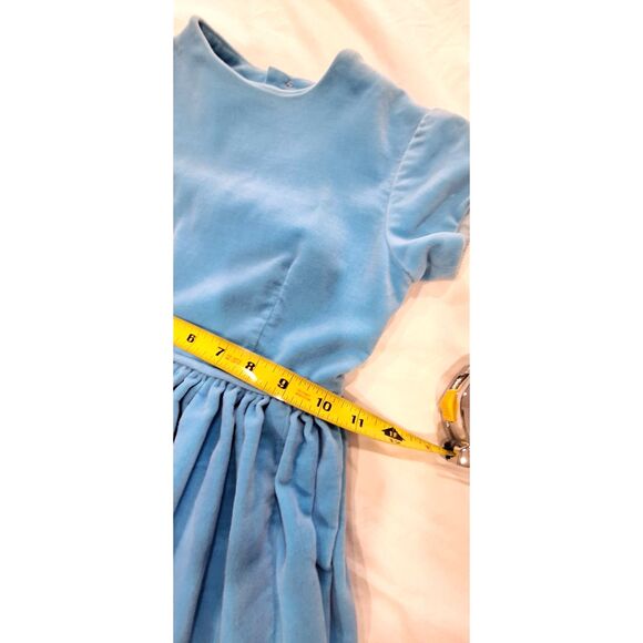 Toddler Dress Homemade Vintage Blue Velvet with White Pinafore - Picture 11 of 12